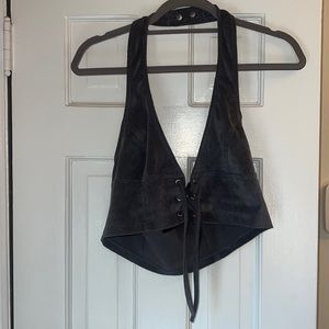 Fake denim halter top